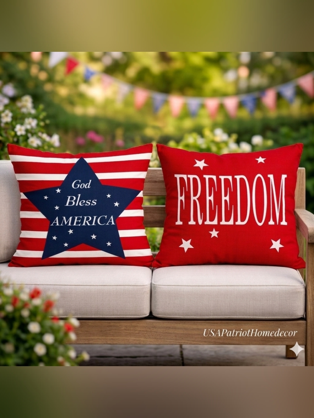 Patriotic Throw Pillow Covers Set of 2 | 4th of July American Flag Stars Stripes